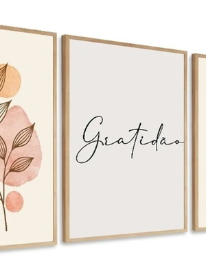 Quadro decorativo com vidro gratidão folhagem sala quarto