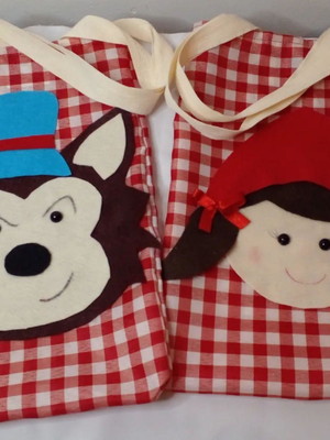 Kit com 15 sacola tecido - chapeuzinho vermelho