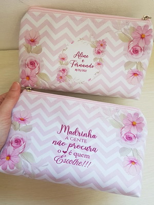 Necessaire casamento chevron com floral