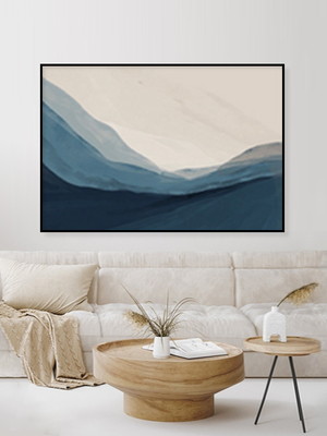 Quadro decorativo abstrato azul fluido contemporâneo