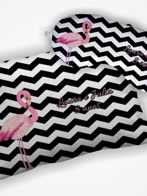 Kit almofada 19x29cm + mascara de dormir flamingo