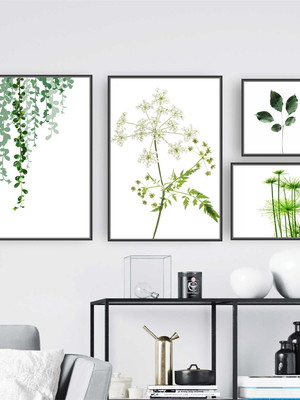 Quadro tela canvas composição verde delicado com moldura
