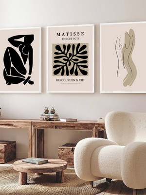Kit 3 quadros henri matisse conjunto arte com molduras
