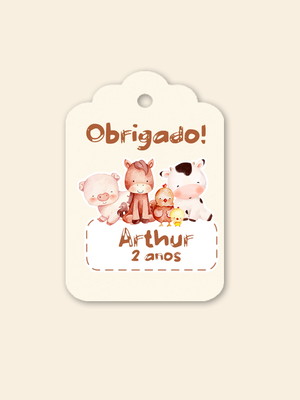 Tag de agradecimento fazendinha aquarela