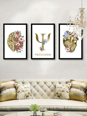 3 quadros decoração cérebro medicina psicologia moldura