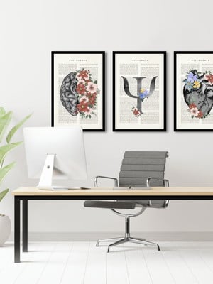 3 quadros decoração cérebro psicologia novo moldura