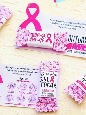 Cartão outubro rosa com bala personalizada