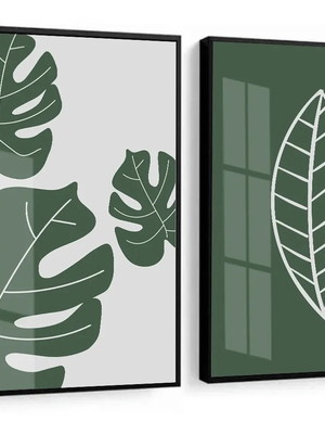 Quadro decorativo folhagens verdes costela de adão 2 peças