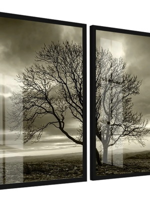 Quadro decorativo árvore galhos secos com vidro 2 peças
