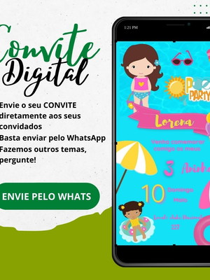 Convite digital virtual aniversário pool party