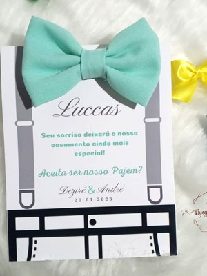 Convite para pajem com gravata verde água - casamento