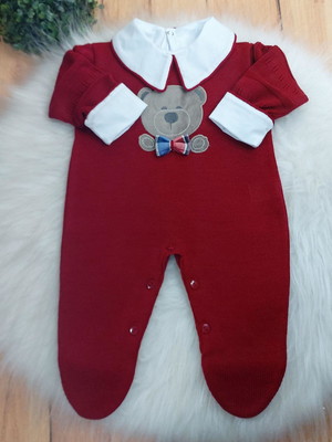 Macacão linha luxo menino vermelho urso + body