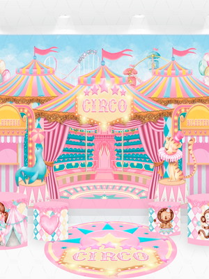 Combo festa - painel + cilindros + tapete circo rosa