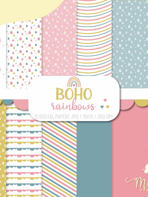 Kit digital arco iris boho 12 papéis 300dpi - boho rainbows