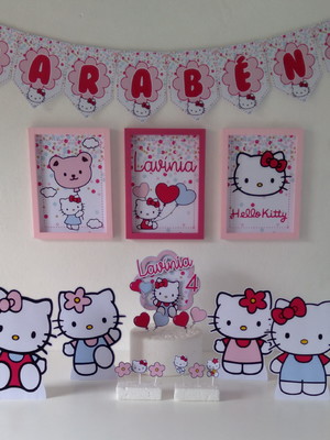 Kit festa em casa decoração papelaria hello kitty
