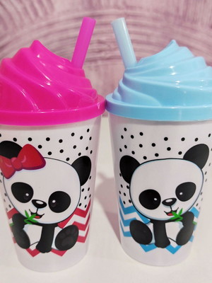 Copo twister 300ml pandas com tampa chantilly