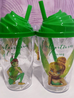 Copo twister glitter 300ml tinker bell e peter pan com tampa