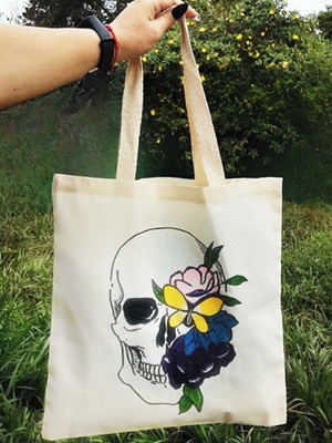 Ecobag caveira skull 100% algodão ecológico pintado à mão