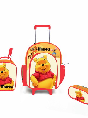 Kit de mochila escolar personalizada ursinho pooh