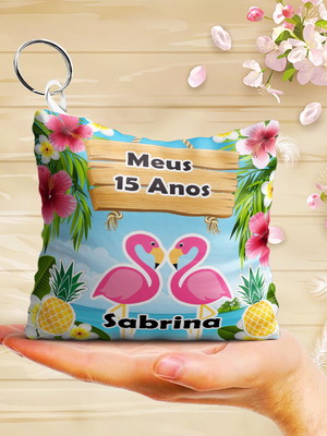 Chaveiro almofada 15 anos flamingo