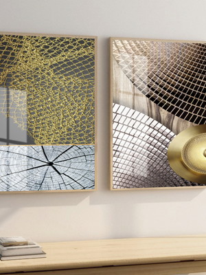 Quadros decorativos abstratos modernos dourado moldura vidro