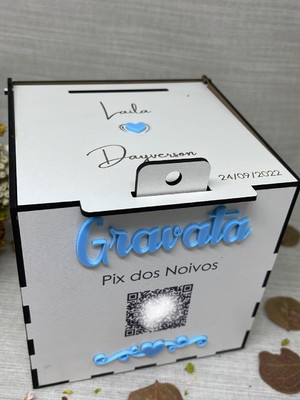 Caixa mdf pix gravata acrilico leitoso