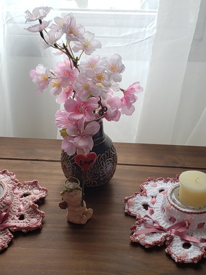 Conjunto de porta velas em crochê camafeu