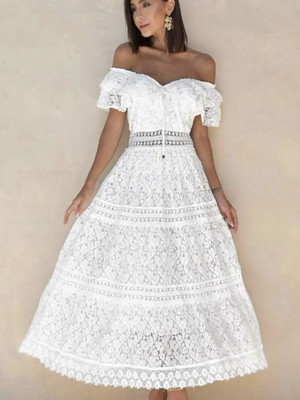 Vestido longo renda manga ciganinha noiva civil pre wedding