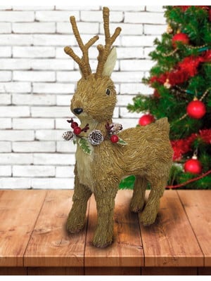 Decoração natal rena natalina palha 46cm