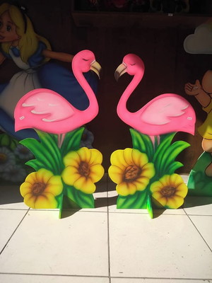Kit decoração em mdf flamingo tropical (personalizado)