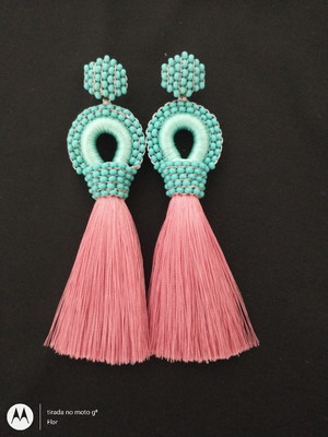 Brincos tassel de linhas marrocos - turquesa e rosé