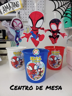 Centro de mesa baldinho - homem aranha amigos incríveis
