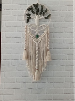 Árvore da vida em macrame com cristal de quartzo verde