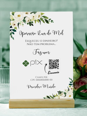 Placa pix casamento folhagem - arte digital