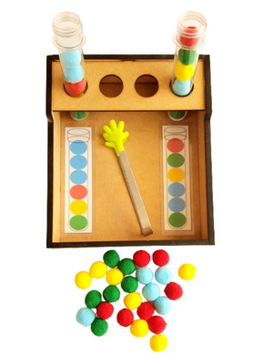 Jogo educativo sequência lógica de cores em pinça em m.d.f