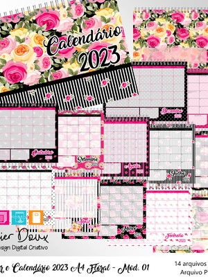Planner mensal e calendário 2023 - a4 floral modelo 01