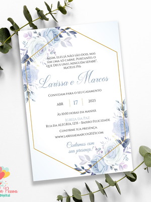 Convite digital casamento azul serenity