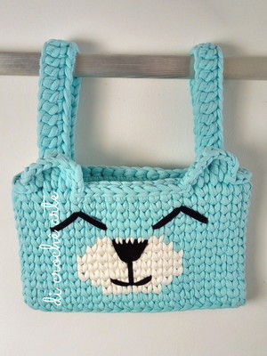 Porta fraldas em crochê urso azul kit higiene de bebê