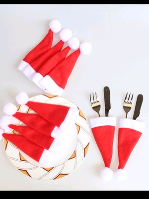 Gorrinho de natal 4p. enfeite mesa posta porta talher