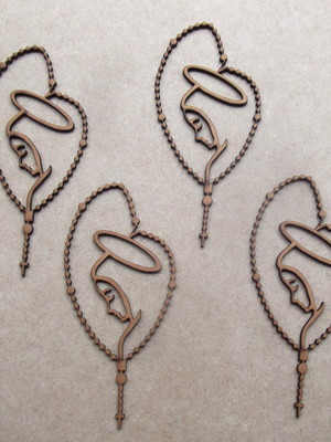 Kit 4 apliques " terço c/ virgem santíssima" mdf crú a laser