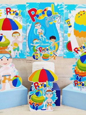 Kit display enfeite mesa pool party menino -3