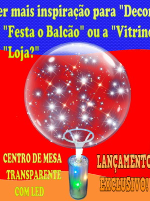 5 centro de mesa transparente com led + 5 balão bubble trans
