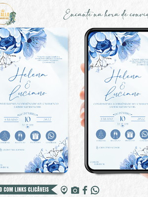 Convite casamento digital interativo azul serenity