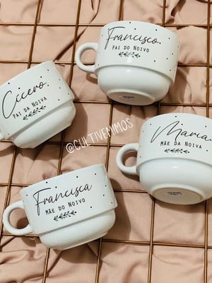 Combo com 4 xícaras personalizadas pais dos noivos