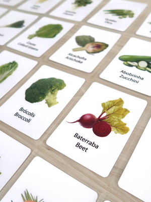 Kit 32 flashcards de vegetais e legumes inglês e português m