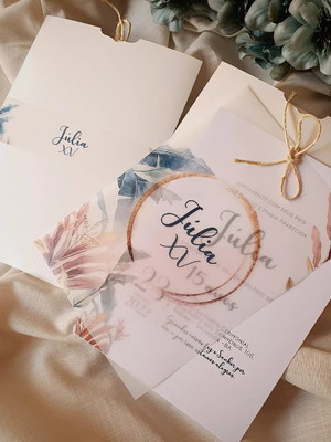 Convite casamento papel vegetal com envelope