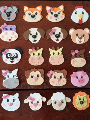 Apliques em eva rostinho animais 3,5cm