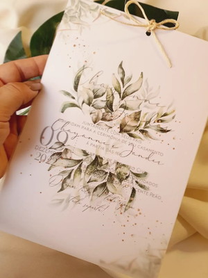 Convite casamento papel vegetal folhagem