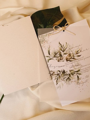 Convite casamento papel vegetal com envelope