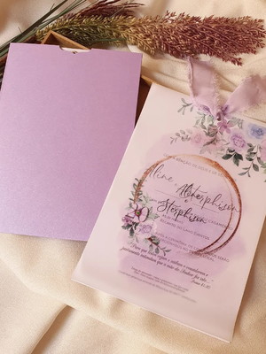 Convite casamento papel vegetal com envelope